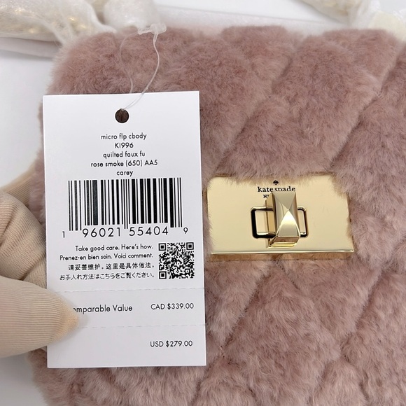 Kate Spade Carey Faux Fur Quilted Micro Flap Crossbody Rose Smoke - Picture 10 of 16